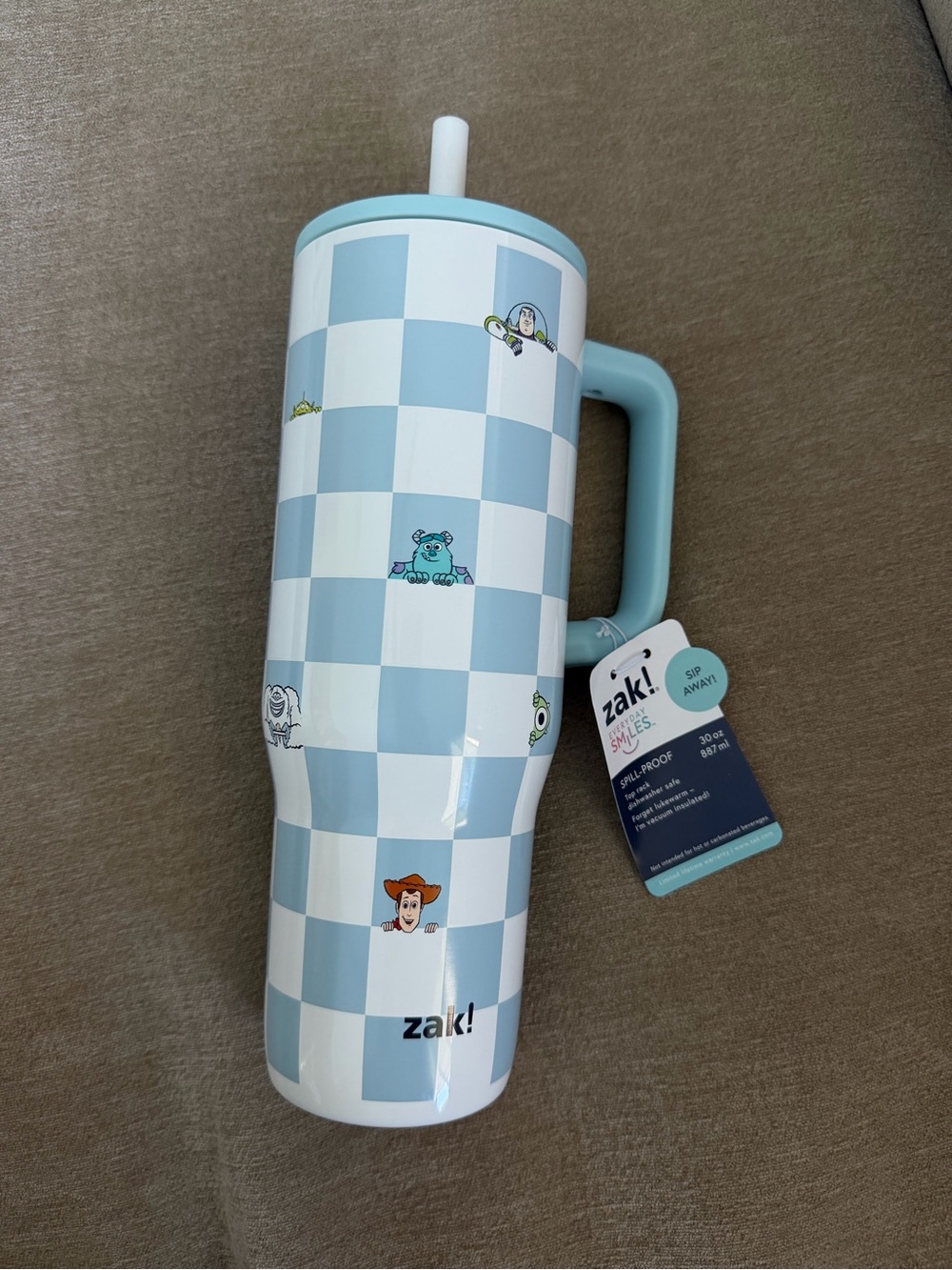 zak! Toy Story Disney Pixar Blue Checkered Tumbler with Straw - Aldi